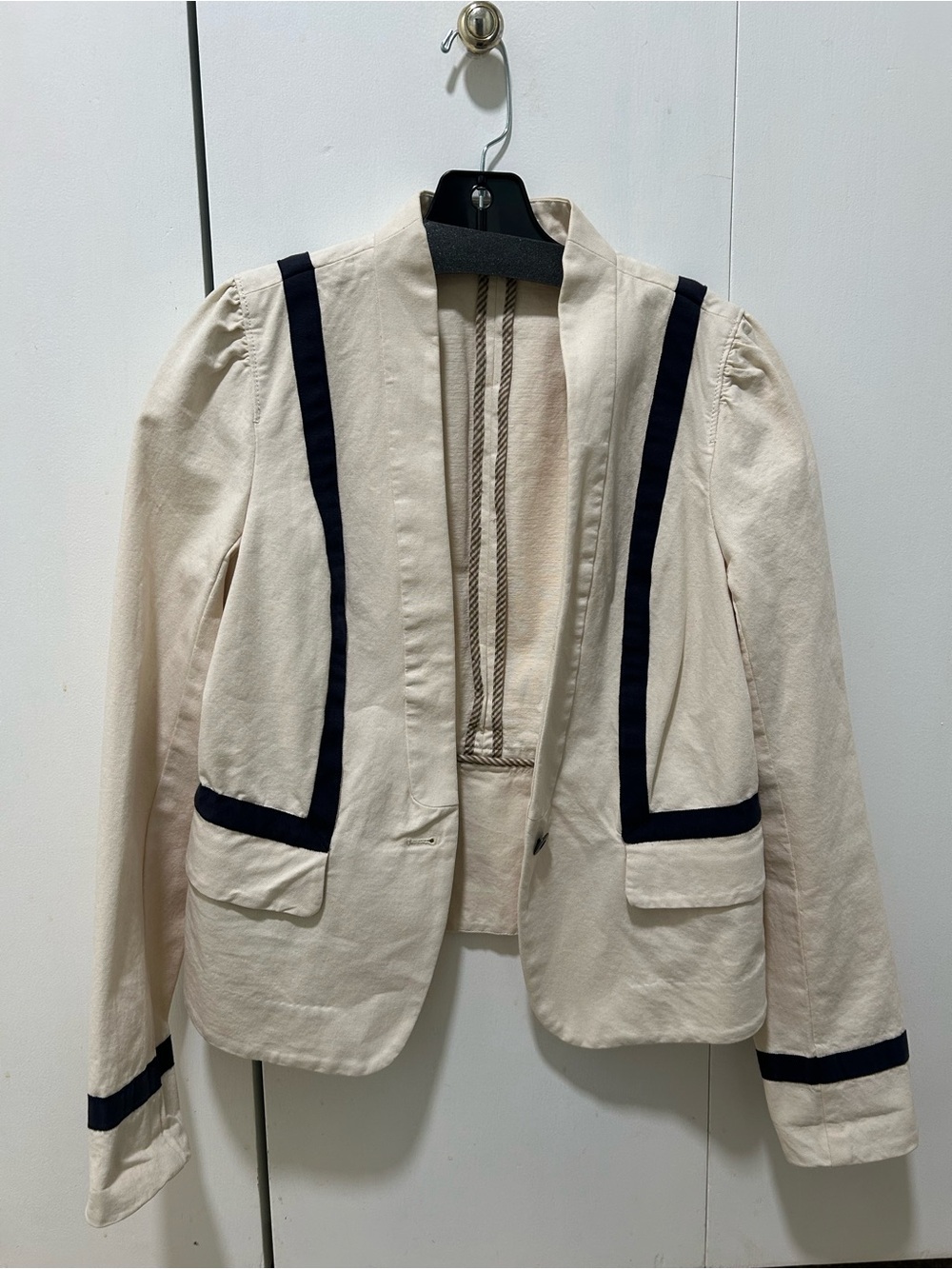 LOFT 100% cotton Cream Blazer with Navy Trim